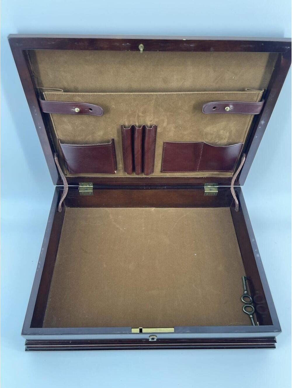 Bombay Company Locking Wooden Writing Desk Box Portfolio Case W/ Key Vintage - Picture 2 of 8